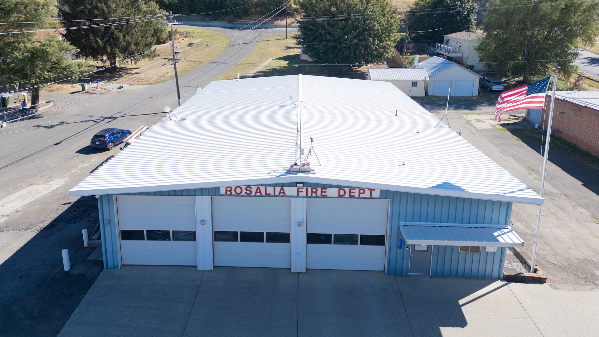 Rosalia Fire Department Station Metal Roof, Rosalia, Washington - Aerial View